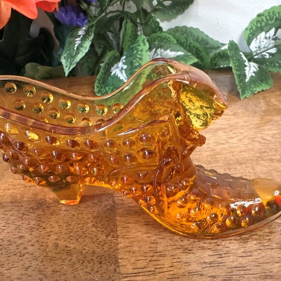 Fenton Amber Hobnail Glass‎ Shoe Boot Vintage Slipper Collectible Glassware - Picture 3 of 4